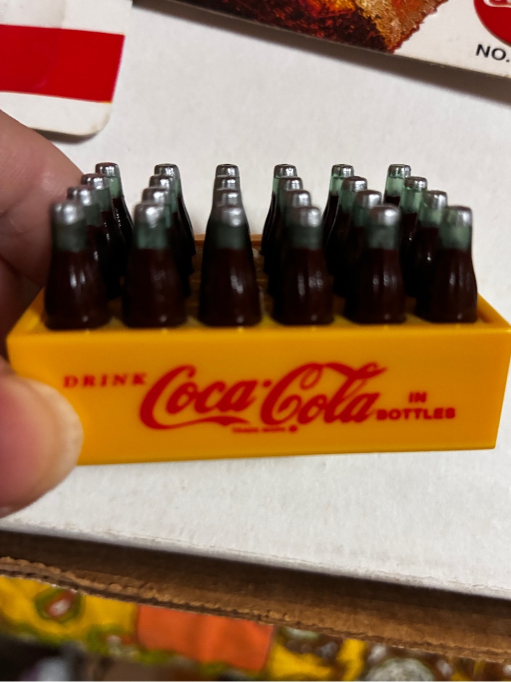 Vintage Coca-Cola magnet miniature crate with bottles plastic